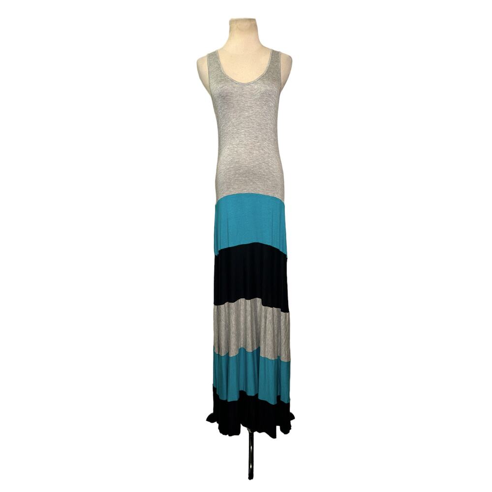 Karina Grimaldi gray blue stripes maxi summer dress size Small